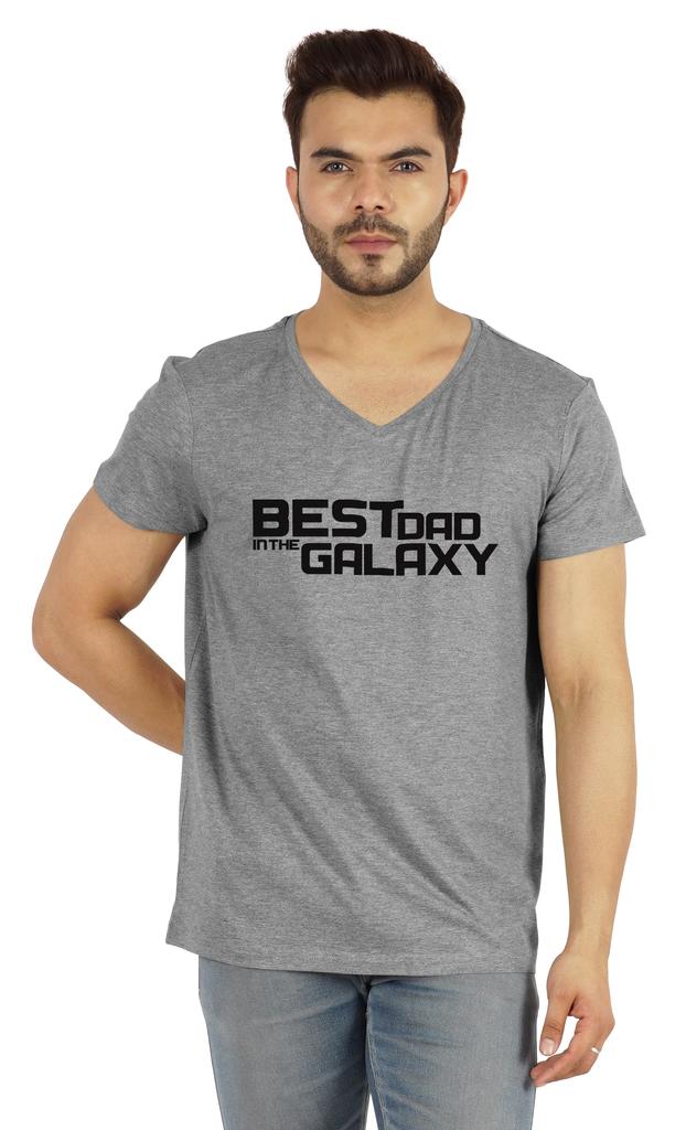 Inkmeso V-Neck Tee Shirt For Men Graphic Print   Best Dad In The Galaxy   Tshirt For Father's Day Gift Jersey