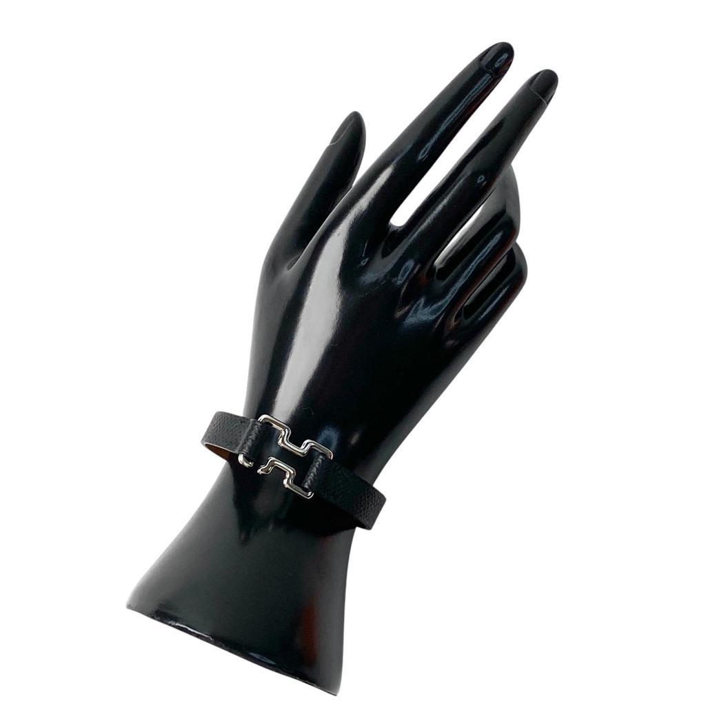 Used HERMESbracelet black/Silver leather mens
