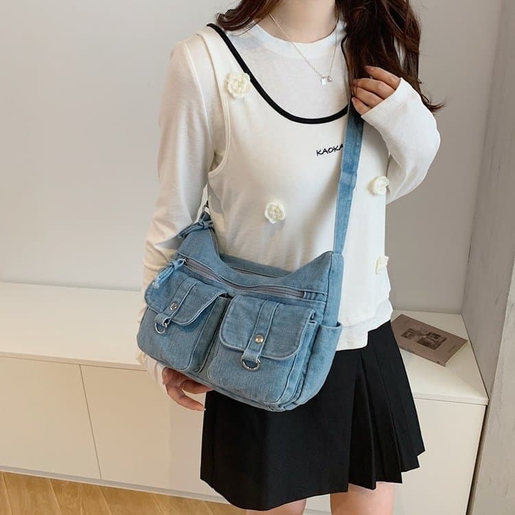 Bolso bandolera de mezclilla retro y antiguo para debajo del brazo, bandolera individual para mujer