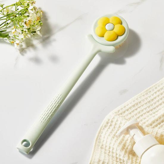 Bath Brush Flower Shape Soft Bristle Long Handle Non-Slip Grip Cleaning Brush Gentle Skin Cleaning SPA Bath Tool Bathroom Accessory