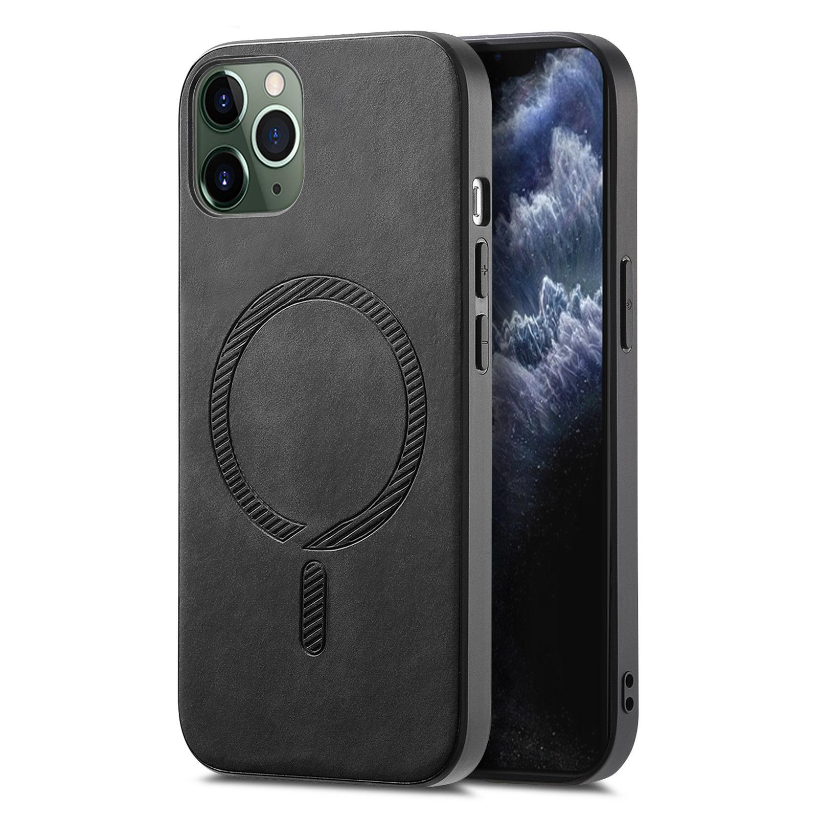 

For iPhone 11 Pro Leather Back Case Compatible with MagSafe Skin-touch Phone Cover Black