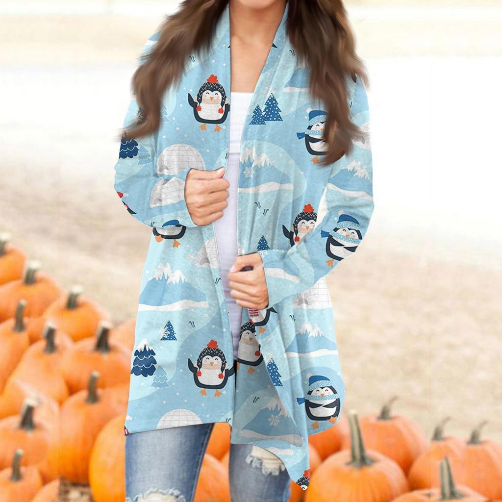 Damen Herbst Strickjacke Frauen Druck Langarm Vorne Strickjacke Top Leichte Mode Casual Jacke