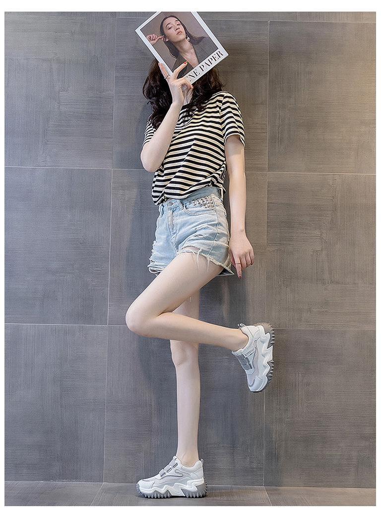2025 Trendy Women's Genuine Leather Platform Sneakers with Thick Sole and Concealed Lift