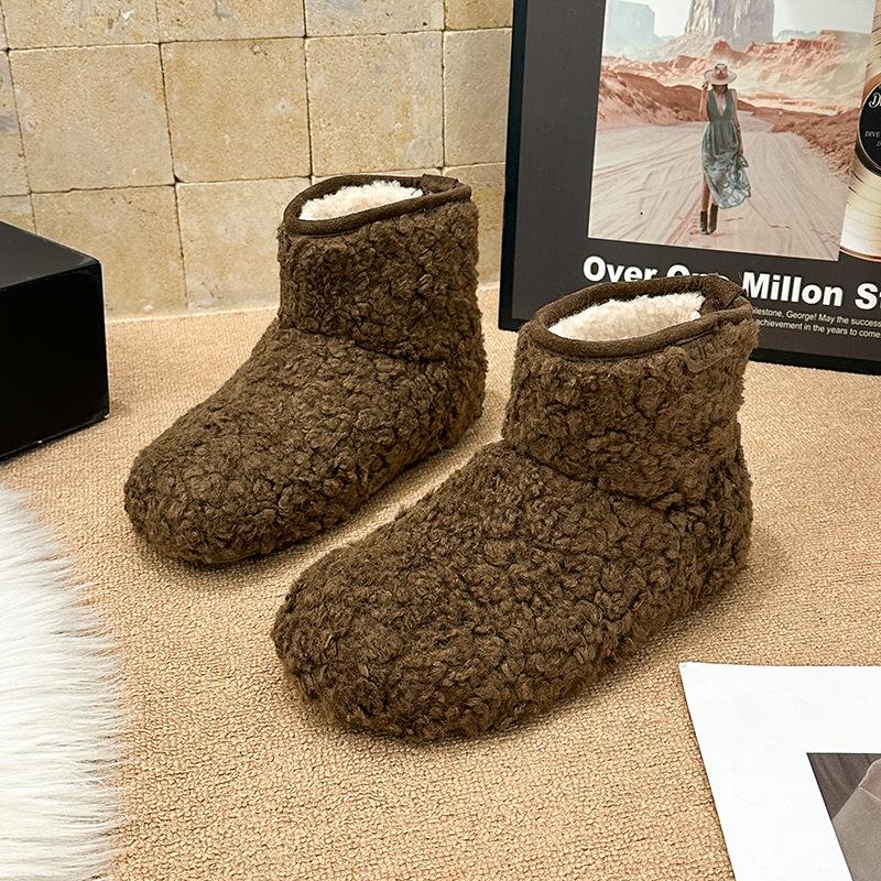 Women's Thick Soled Winter Fur One Foot Stirrup Lightweight Warm Anti Cold Padded Snow Boots Non-slip Wear Casual Sneakers Cotton Boots