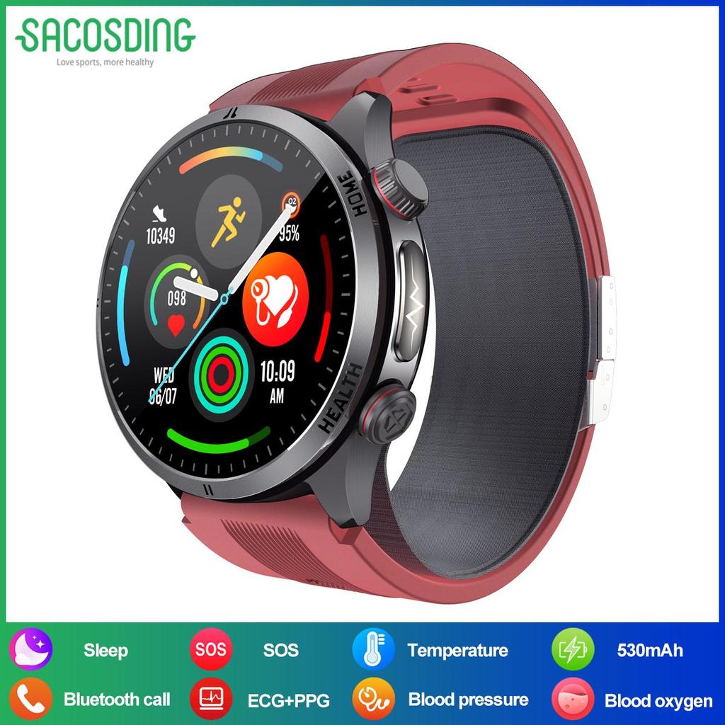 SACOSDING Nové chytré hodinky pro muže, ženy, typ vzduchové pumpy a airbagu, test krevního tlaku, 1,43palcový AMOLED displej EKG, volání přes Bluetooth