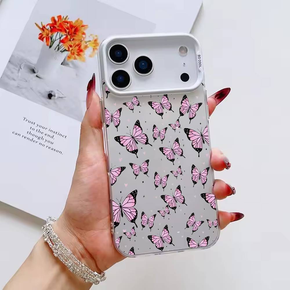 colorful Beatiful Butterfly Phone Case For iPhone 17 16 15 14 13 12 11 Pro Max Plus Silver candy Matte Cover