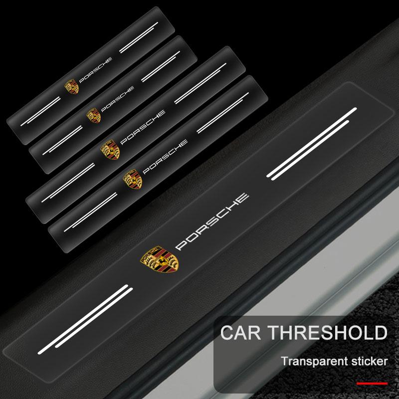 4Pcs Car Threshold Protector Transparent Decorative Badge 3D Sticker For Porsche 911 918Spyder 928 944 968 Boxster Cayenne Macan Panamera