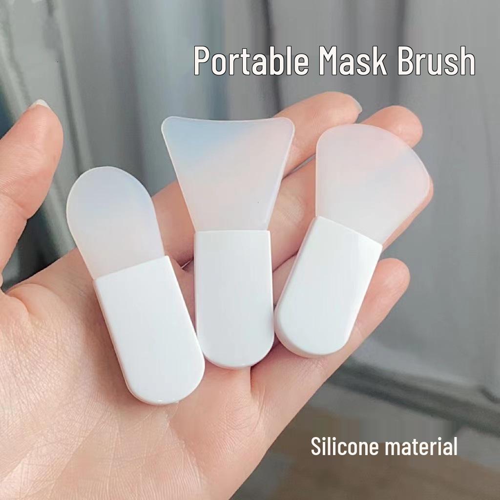 Mini Silicone Fan-Shaped Facial Mask Brush - Short Handle, Portable Beauty Tool