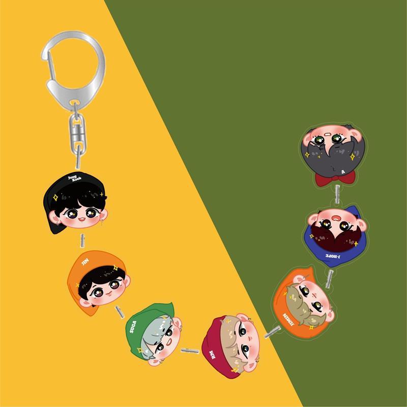 BTS Cute Cartoon Acrylic Chain Keychain, Bangtan Boys Multi-Figure Beaded Charm, Kpop ARMY Fans Bag Accessory