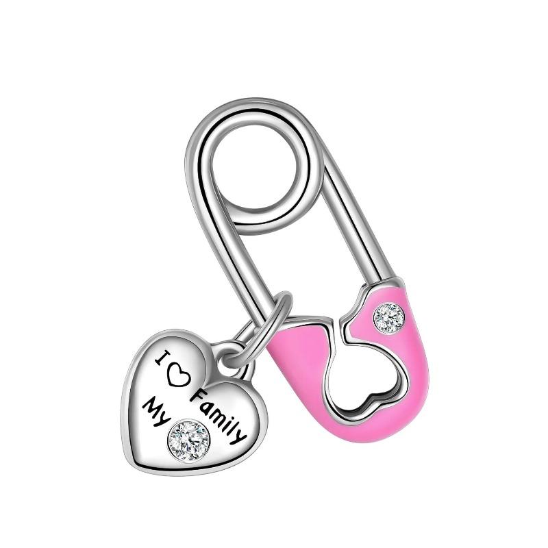 Sparkling Birthstone Charms Copper Heart Mom Key Pendant Bead Fit Original Necklace Bracelet Women Jewelry Diy Gift