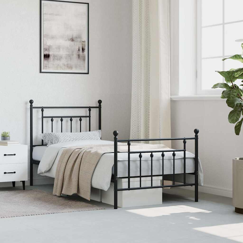 Struttura Letto in Metallo con Testiera e Pediera Nera 90 x 190 cm