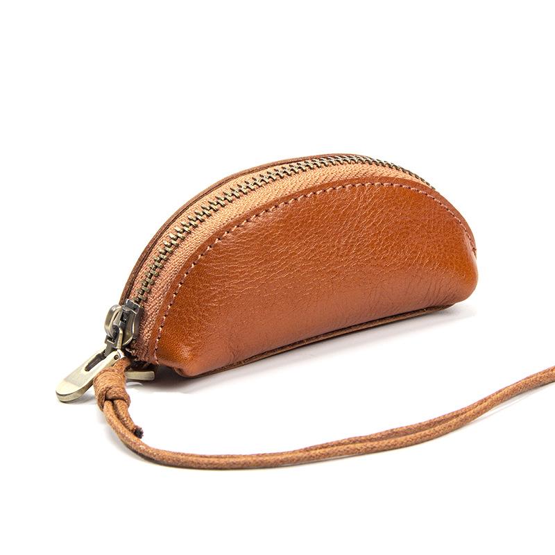 Cowhide Leather Drawstring Coin Purse: Women's Genuine Leather Key Pouch Lanyard
