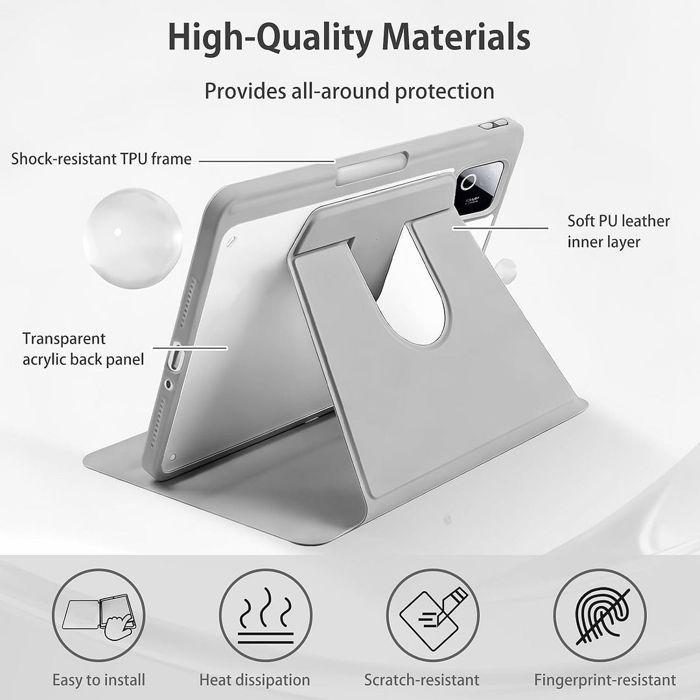 Coque pour Xiaomi Pad 8 /8 Pro/7/7 Pro/9, Etui Rotatif 360° avec Porte-Stylet - Gris