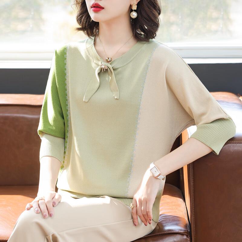 

BAOLIANDUO Mid-Aged Women s Ice Silk Knit Long-Sleeve Top L