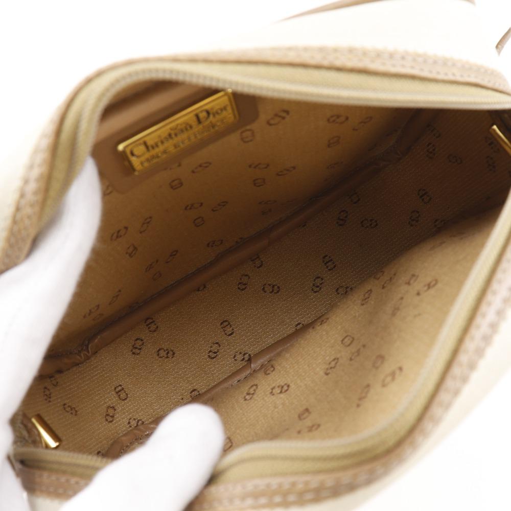 Dior CD Logo Shoulder Bag Pochette Vintage Beige PVC Women Used