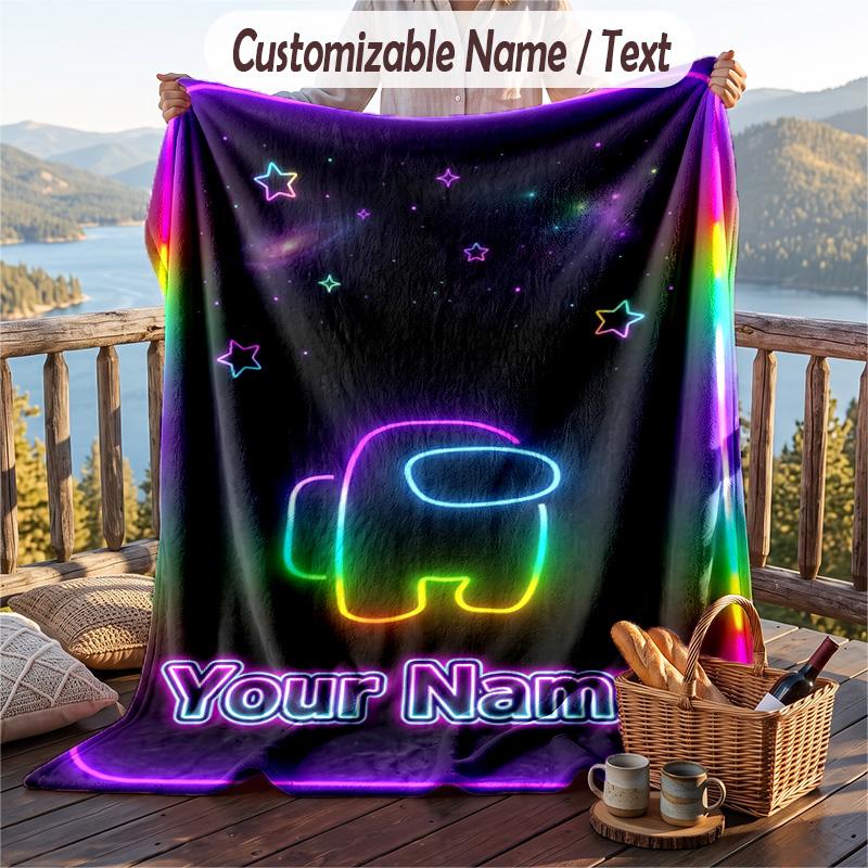 Among Us Flannel Blanket, Personalized Custom Name Text, Soft Warm Plush Throw Blanket For Gift