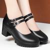 fashion Vintage Shallow Soft Leather Shoes Block High Heels Mary Jane 2024 Thick Platform Pumps For Office Mom Elegant Wedding Party
