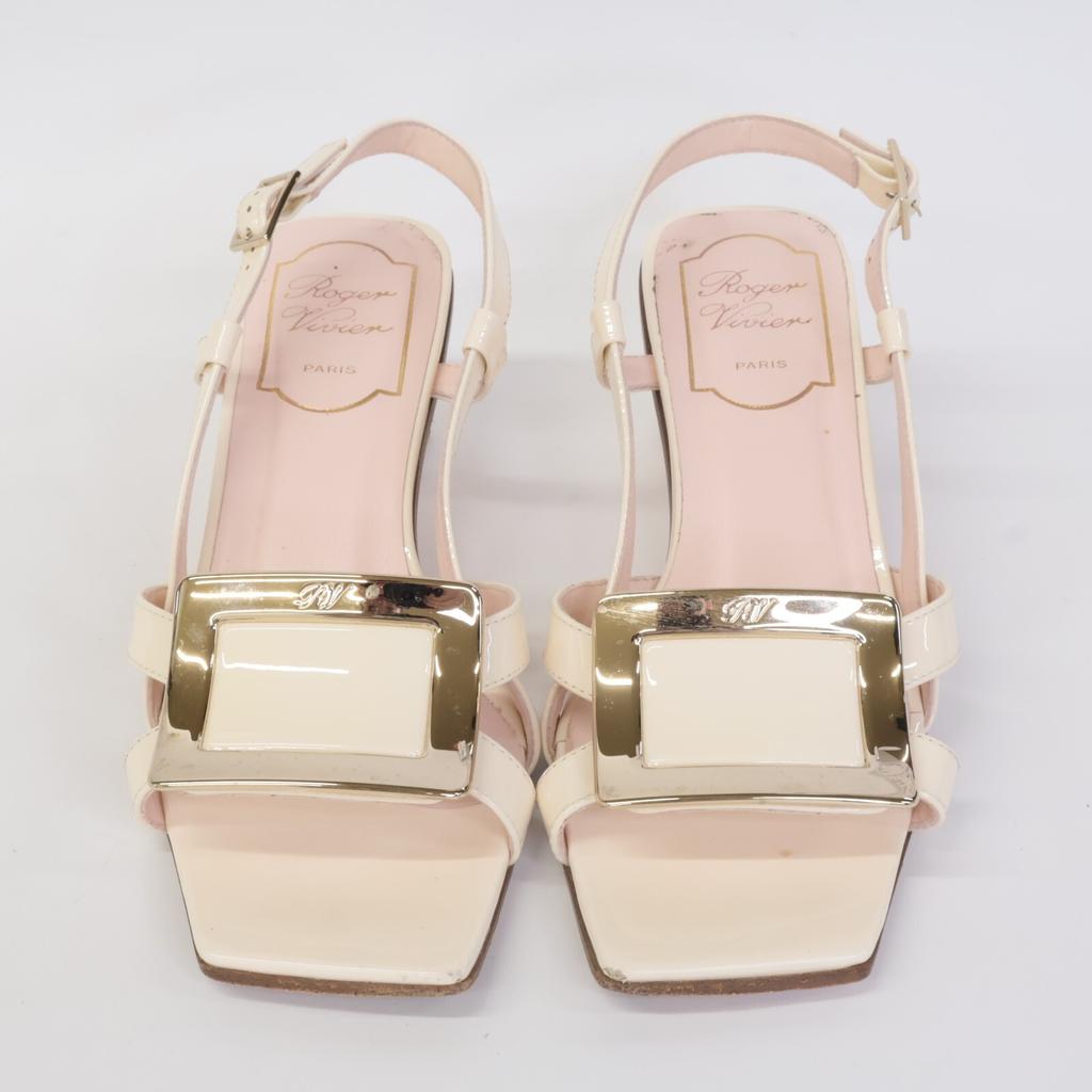 Roger Vivier Belle Vivier Plate Buckle Strap Shoes 34 1/2 IvoryUsed