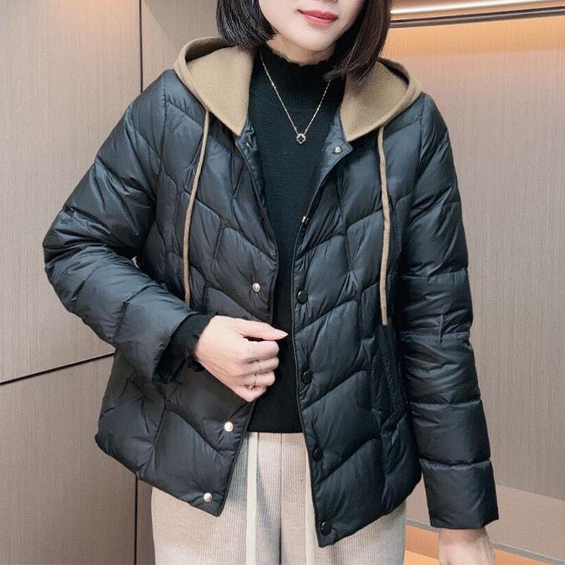 

Женская легкая приталенная куртка с капюшоном на утином пуху - Теплая, Повседневная, Универсальная, Большого размера L 106-120 jin чёрный