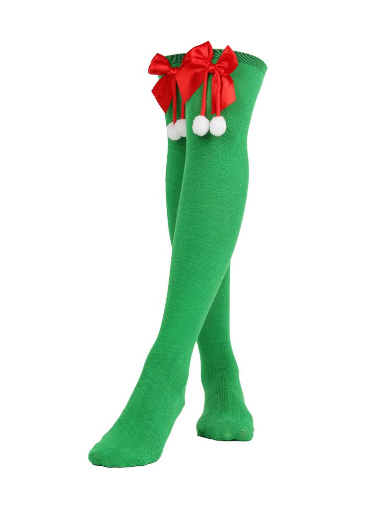 1 Paar Weihnachten Schleifensocken Kugel-Socken Overknee-Strümpfe Weihnachten Gestreifte Strümpfe, Partydekorationsstrümpfe