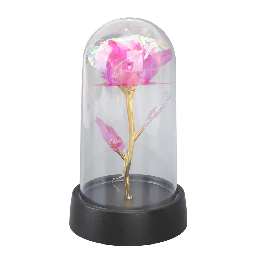 Rosa Colorata Luminosa in Cupola di Vetro Regali di Compleanno Illuminazione d'Ambiente Fiore Artificiale Luminoso Rosa per Anniversario Natale