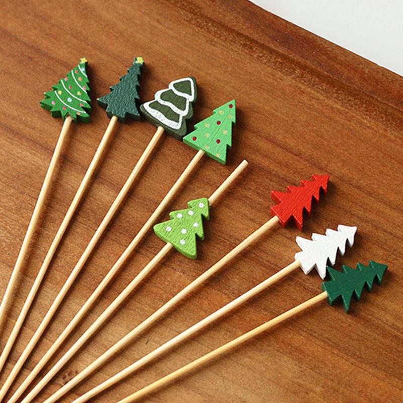 100 Stück Einweg Bambusspieße Weihnachten Obstgabeln Karamellapfel-Stäbchen Kreative Cocktailspieße Partydekoration Bambusstäbchen