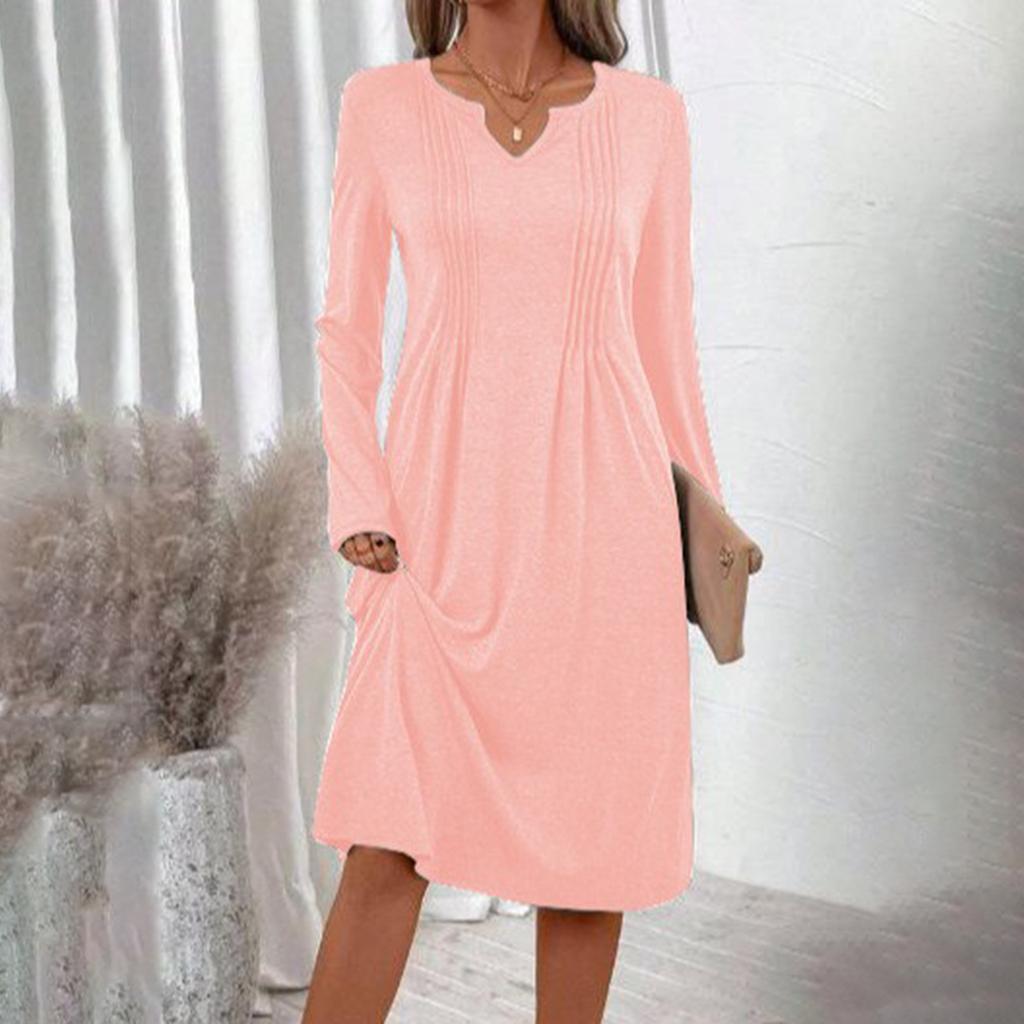 Dames -kleur V-hals Lange Mouwen Losse Geplooide Jurk