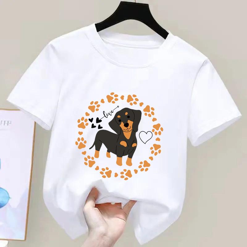 Dachshund Teckel Funny Cute Dog Animal TShirt Kid Girls Short Sleeve Summer Fashion Tshirt Casual Fashion Tee Shirt ONeck Tops
