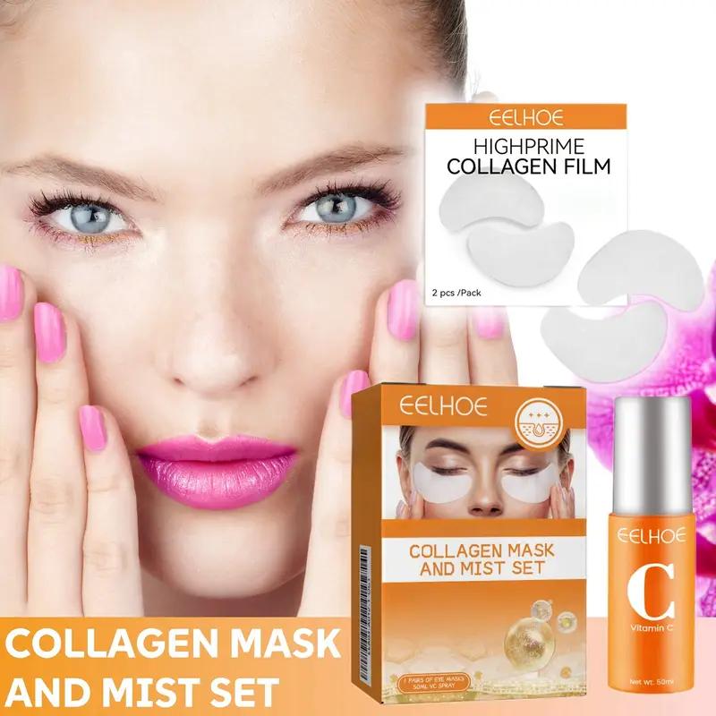 1Pack Eye Mask + 50ml Spray Of Eye Masks Vitamin C Brightening Facial Spray Collagen Eye Mask Set