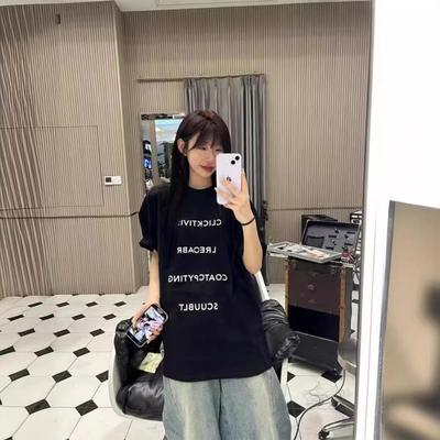 Trendiges Amerikanisches Schwarzes Oversized Slim Fit Kurzarm-T-Shirt für Damen & Paare