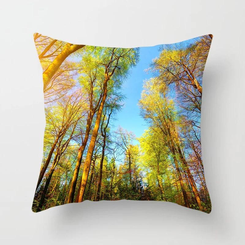Office Living Room Home Pillowcase Car Ornaments Forest Sunshine Landscape Print Pillowcase