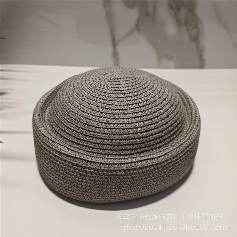 Sombreros de Sol Artísticos de Painter Berets Pillbox Hat Tejido de Paja de Papel Weave Círculo Cóncavo Superior Sombrero de Paja para Mujer