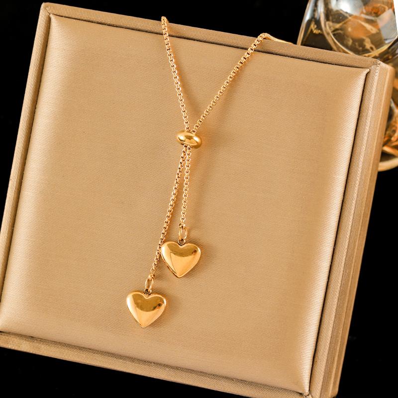 

EILIECK 316L Stainless Steel Adjustable Heart Love Pendant Necklace For Women New Fashion Gold Color Neck Chain Jewelry Gifts