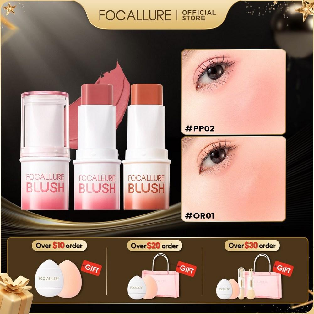 FOCALLURE Long-lasting Waterproof Blush Lipstick 3 In 1 Matte Blush Eyeshadow Lip Stick Highlighter Makeup, 1 Piece, 06 OR02