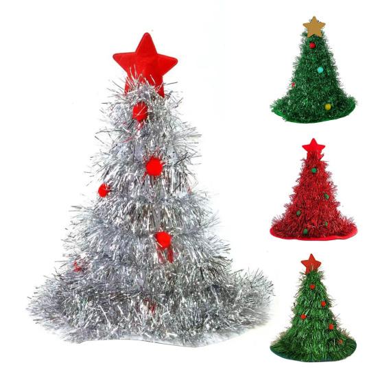 Yousheng Weihnachtsbaumhut Weicher Weihnachtsmannhut Grün Goldenes Band Stern Tiara Feiertagsparty Kopfbedeckung Büro Weihnachtsfeier Hut