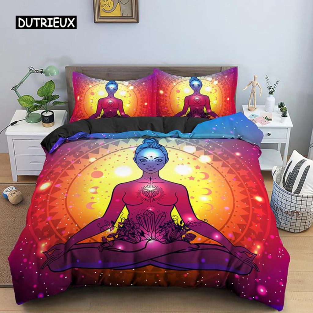 

Пододеяльник для йоги King Queen Chakra Meditation Комплект постельного белья Blue Mandala Boho Hippie Style с Chakra Art Полиэстеровый пододеяльник EU single(135x200cm)