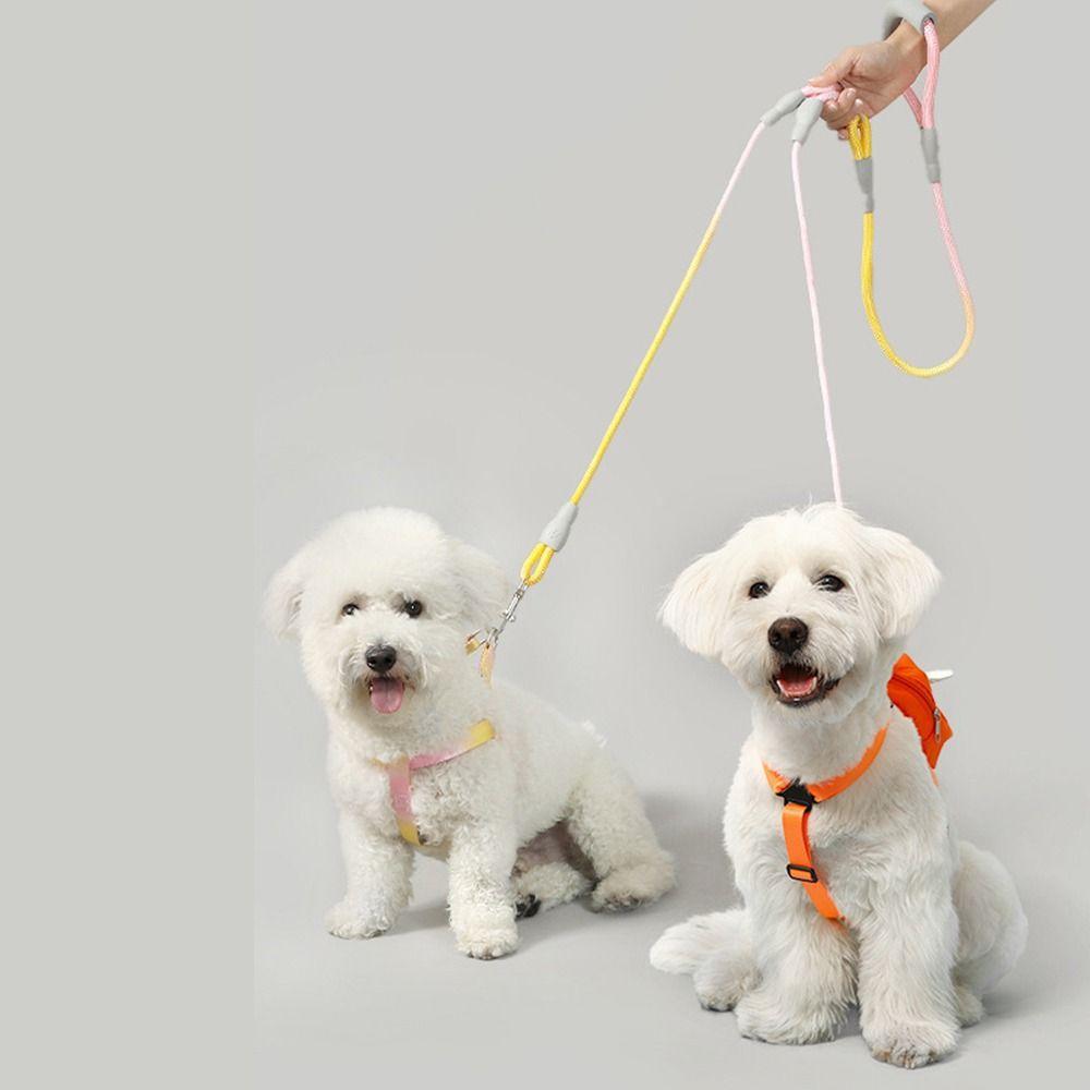 Gradient Color Dual Dog Leash Set 360° Swivel Adjustable Dog Running Leash Anti-Tangle Hands Free Twin Lead for Two Dogs