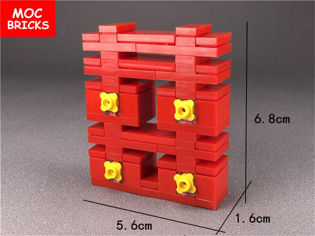 MOC Bricks Chinese Culture Spring Festival Happy New Year Gift Red Envelope Wedding Wine Model City Building Blocks Toys For Kid