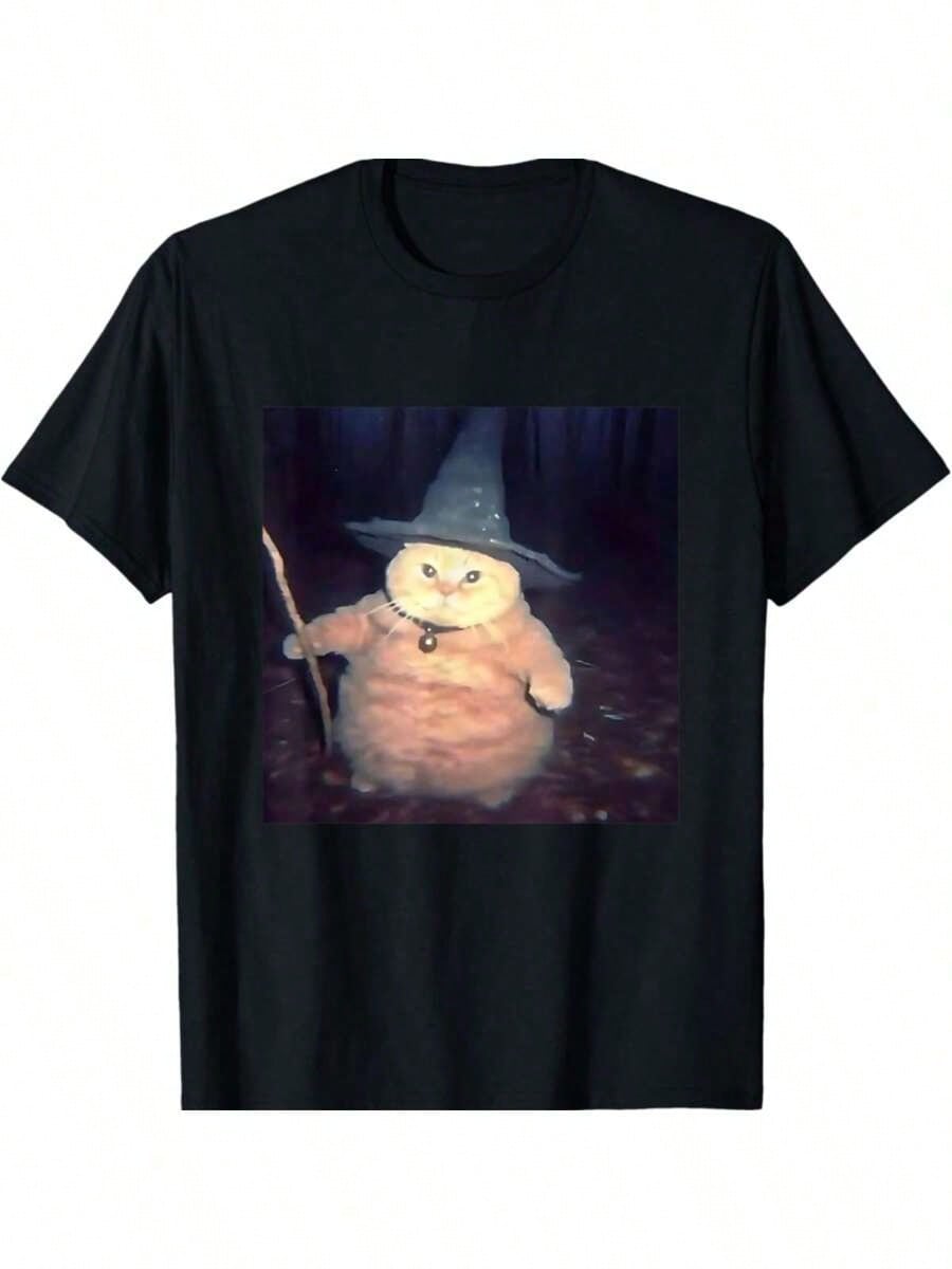 

Wizard Cat Weird Funny Halloween Cat Meme T-Shirt Gifts For Men Women Family Printed T-Shirts High Street Hip Hop Style T-Shirt 4XL