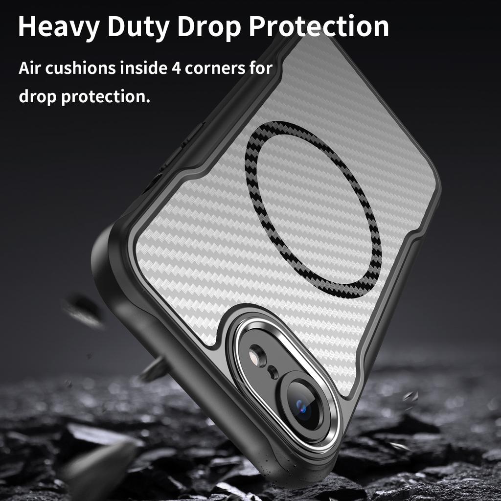 For iPhone 16e Case TPU+PC Carbon Fiber Phone Cover Compatible with MagSafe