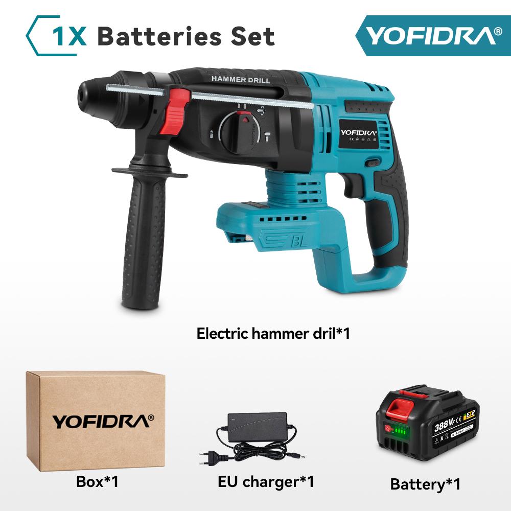 

YOFIDRA 26MM Brushless Electric Hammer Drill Multifunctional Rotary Cordless Rechargeable Power Tools For 21V 18V Battery 1xBattery-Option 3
