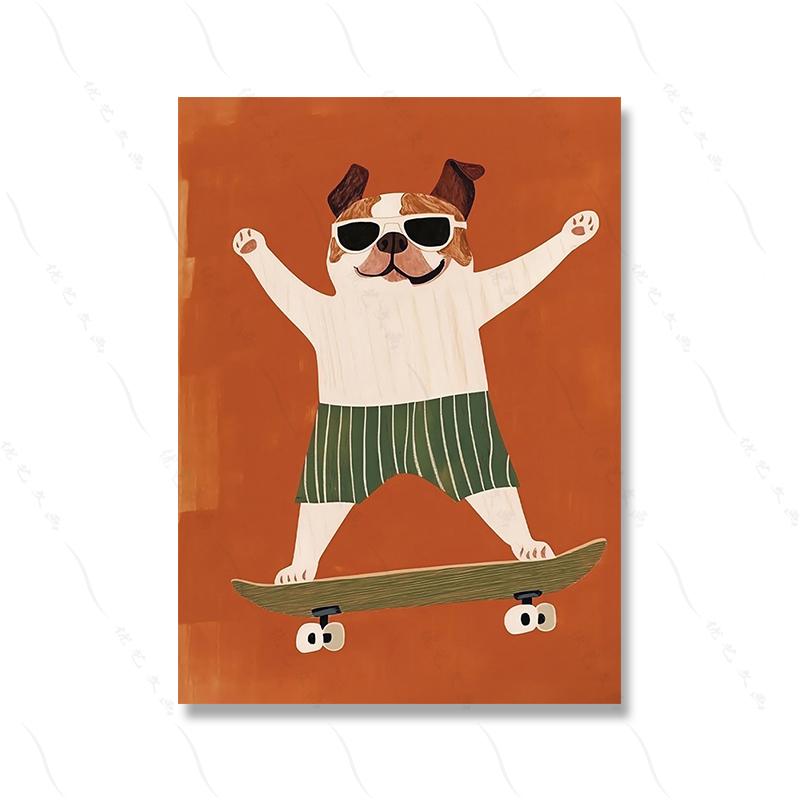 Funny Animals Cool Lion Dog Scooter Gorilla Skateboard Posters Prints Wall Art Canvas Nursery Pictures for Baby Kids Room Decor