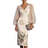 Abito Midi da Donna Senza Maniche con Stampa Floreale Elegante Scollo a V Abito Formale per Festa Serale