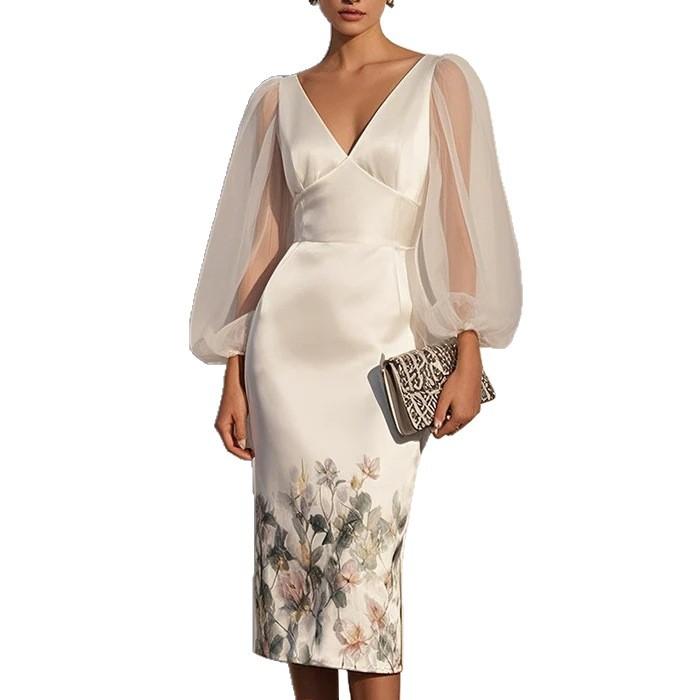 Abito Midi da Donna Senza Maniche con Stampa Floreale Elegante Scollo a V Abito Formale per Festa Serale