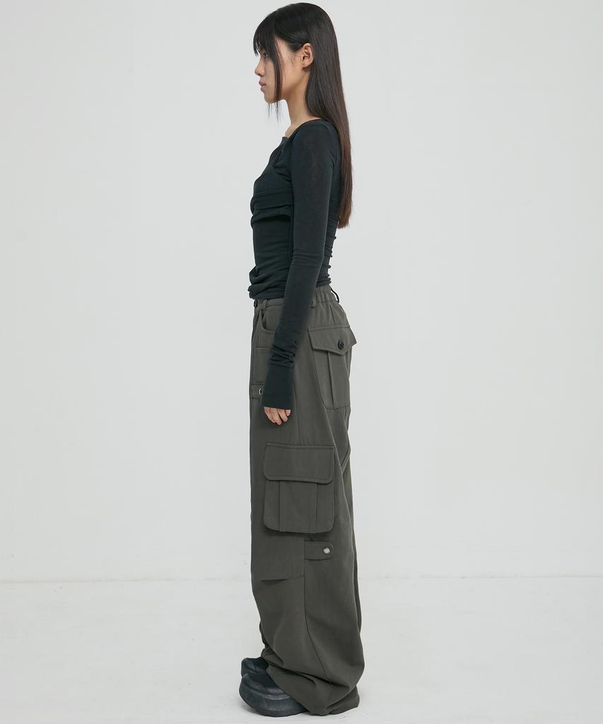Peulleeoeob Wide Cargo Pants (Fl-262_Grayish Khaki)