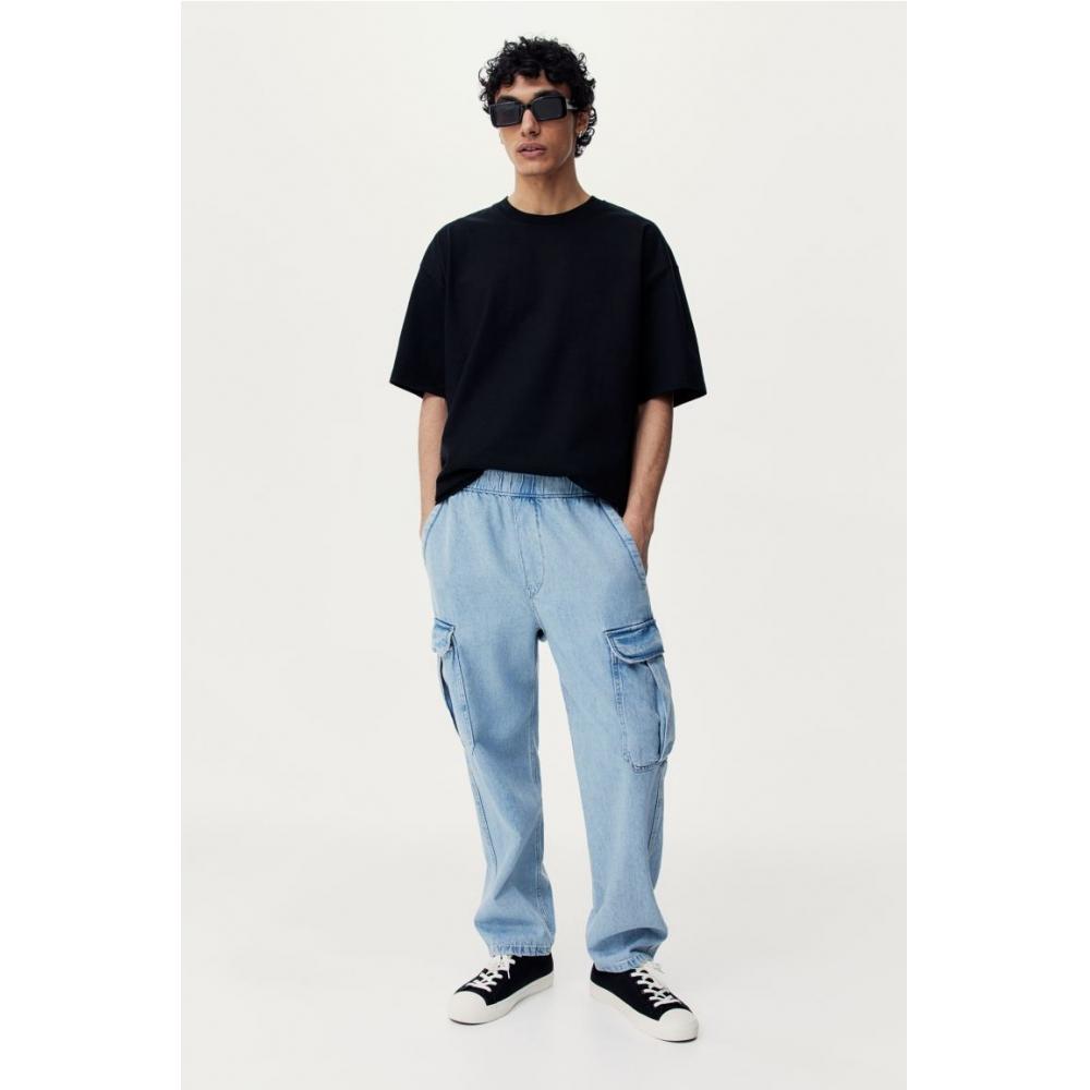 

Брюки-джоггеры HM Loose Fit Cargo deniM светло-синего цвета M