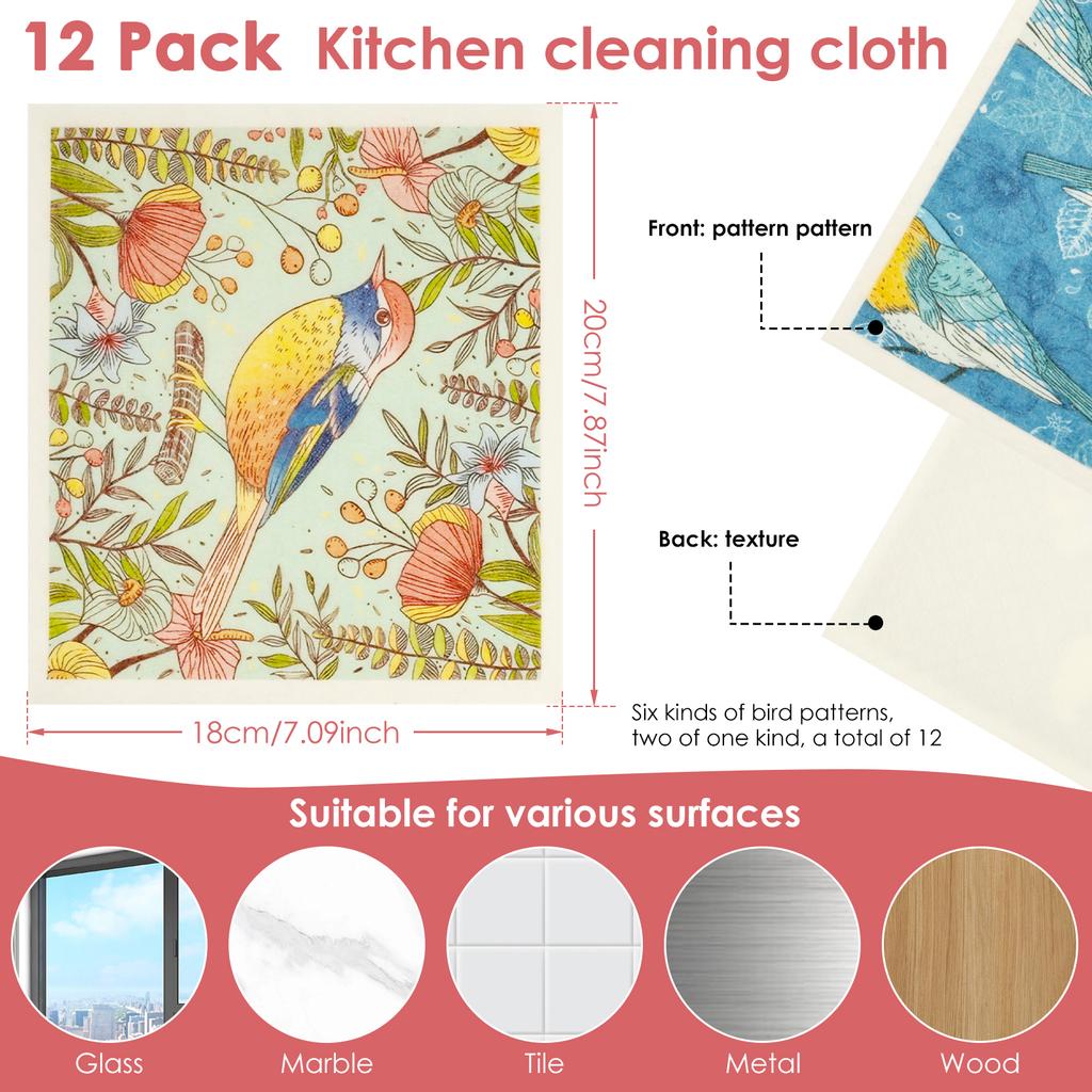 12Pcs Kitchen Dish Towels Absorbent Swedish Dishcloths Reusable Dishcloths Washable Kitchen Dish Rags for Washing Dishes