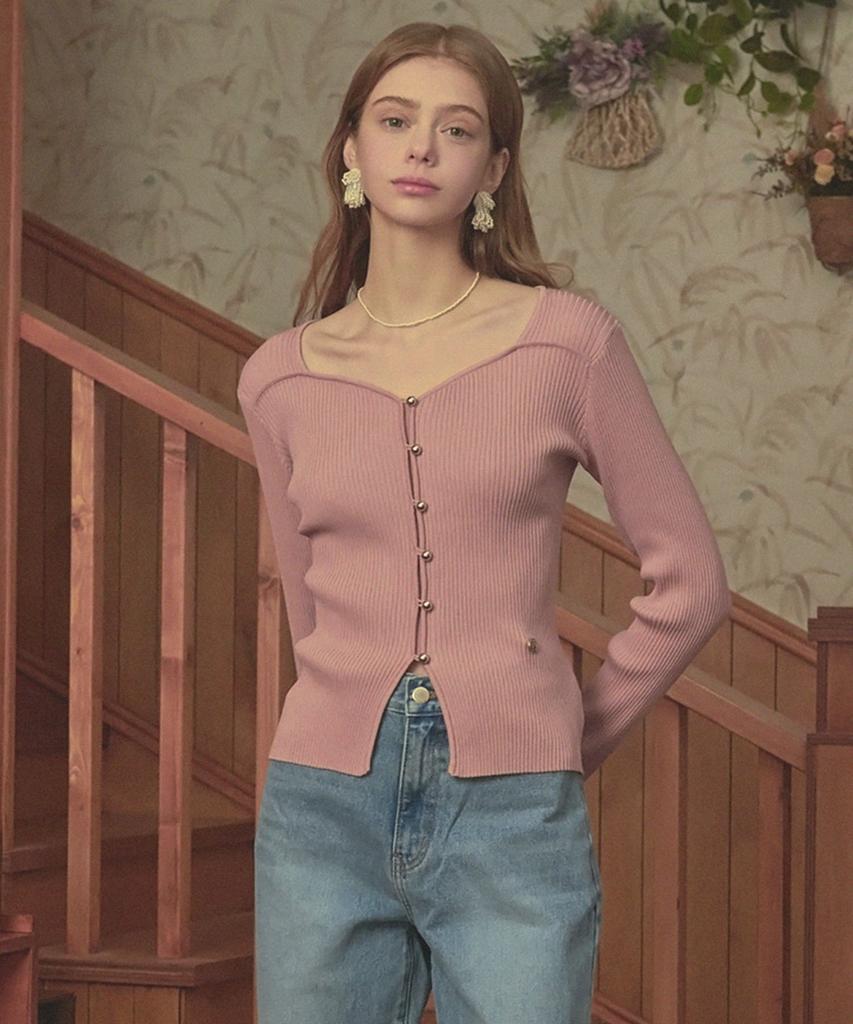 MICANE Bouquet Heart Neck Knit Pink
