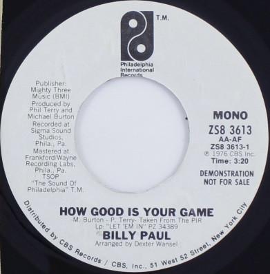 

7-дюймовая пластинка БИЛЛИ ПОЛ - Насколько хороша твоя игра ZS83613 Филадельфия 1976 США Соул/Фанк Б/У