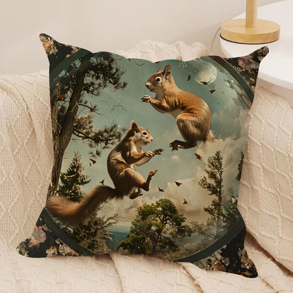Funny Animal Vintage Portrait Cushion Cover Silky Short Plush Invisible Zipper Dustproof Sofa Pillow Case For Home Decor